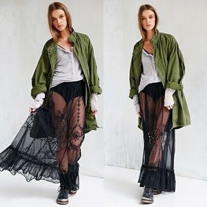 Urban Outfitters Black Mesh Embroidered Skirt